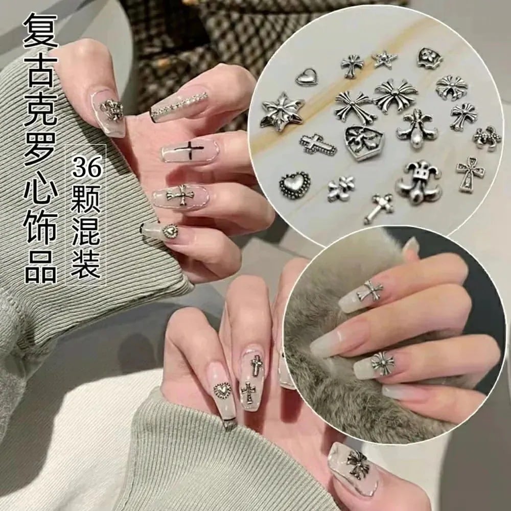 【1つ買うと1つ無料】【メガ割】Lucky bag ネイルクロスアクセサリーレトロクロハート金属クロス立体合金ネイルアクセサリー