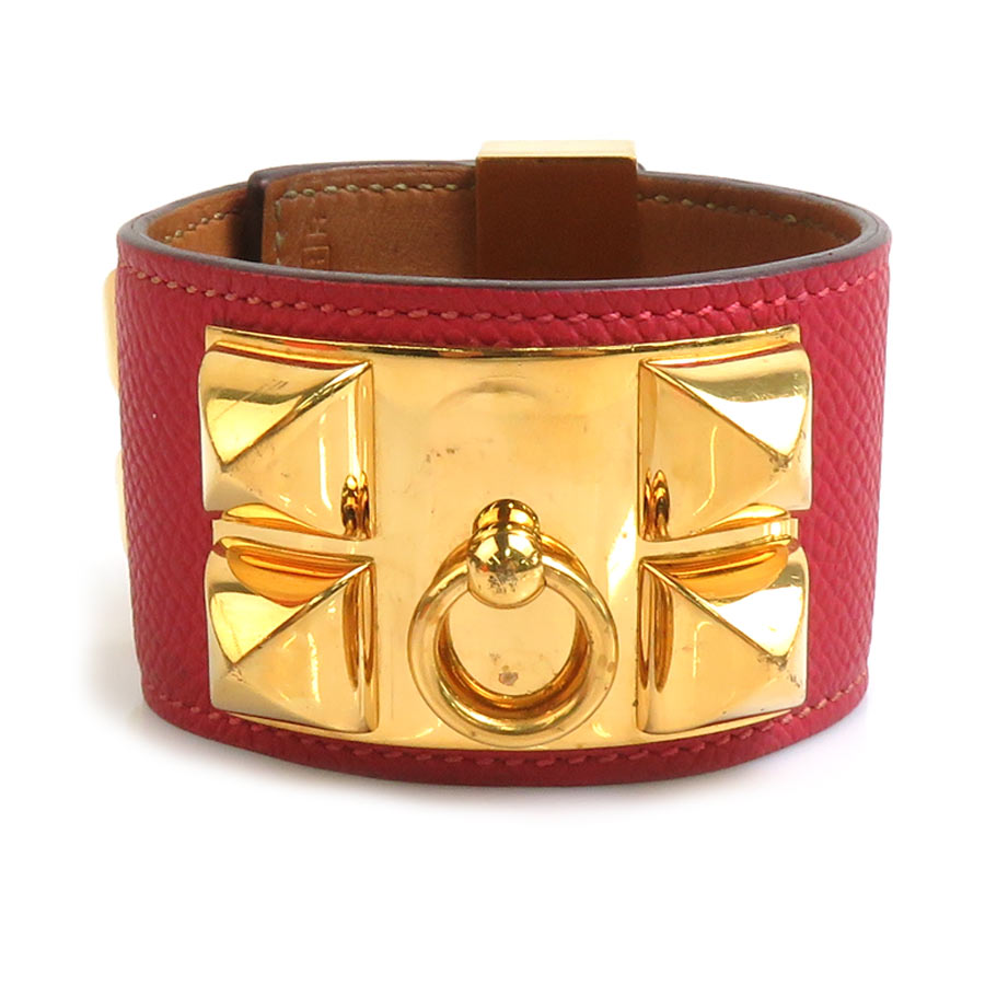 エルメス HERMES ブレスレット バングル コリエ ド シアン ヴォーエプソン/メタル 推定ルージュグレナ ゴールド ユニセックス h31107i