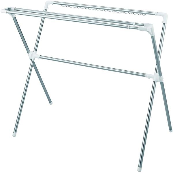 伸縮式 布団干し/物干し金物 X型 ダブルバー ホワイト 幅調節可 折りたたみ収納 ポーリッシュ