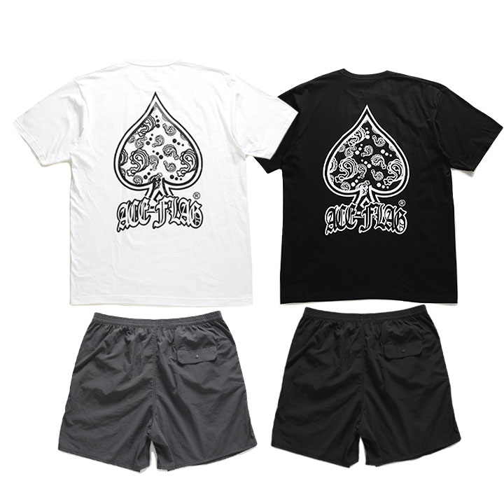 ACE FLAG 上下セット 半袖 ブランド Tシャツ ハーフパンツ メンズ 春夏用 全2色 大きいサイズ エースフラッグ セットアップ スペード ペイズリー柄