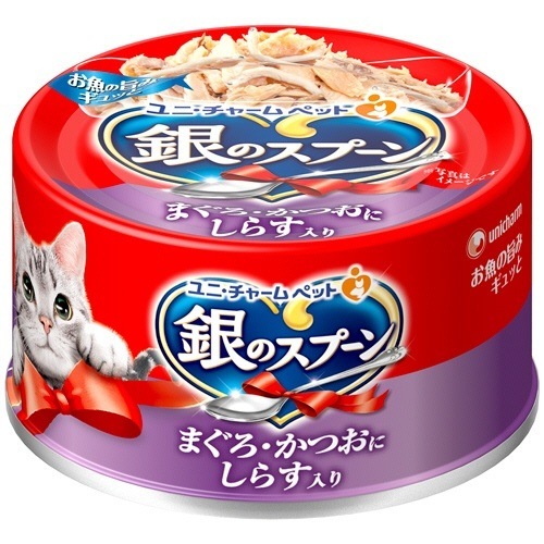 （まとめ買い）銀のスプーン缶 まぐろ/かつおにしらす入り 70g 猫用フード [x24]