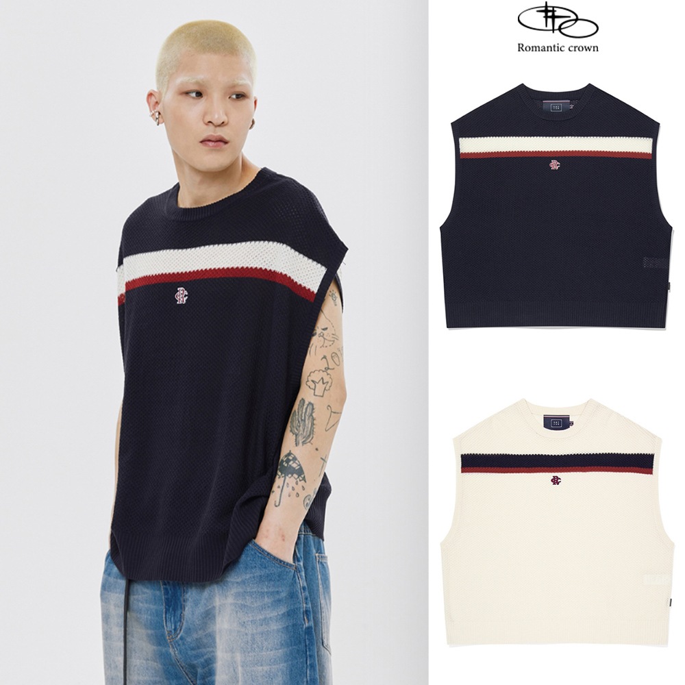 【ROMANTIC CROWN】 DOUBLE LINE WAFFLE KNIT VEST