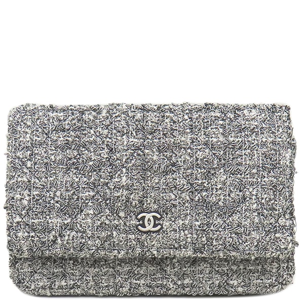 シャネル CHANEL ショルダーバッグ マトラッセ クラシック チェーンウォレット ツイード ホワイト×ブラック シルバー金具 白 黒 チェーンウォレット AP0250 ランダムシリアル 【箱】【中
