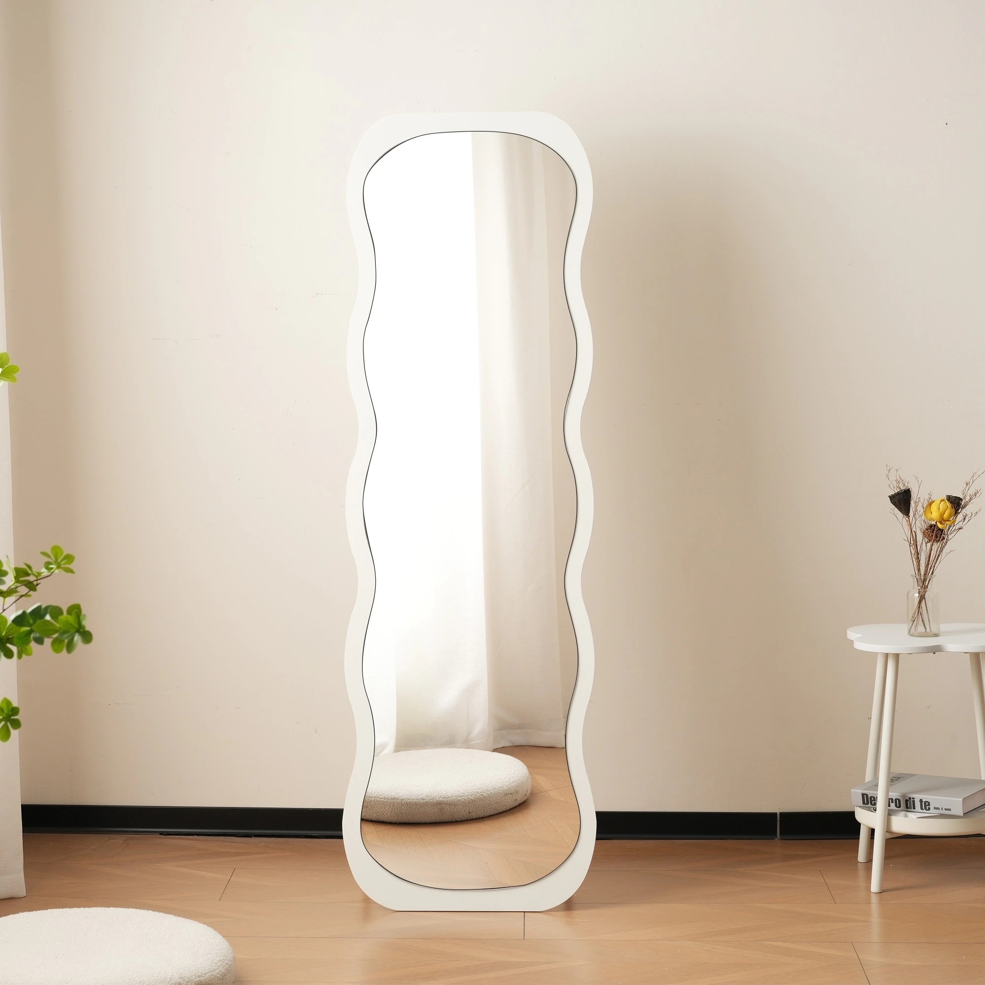 波形状 おしゃれ 北欧 飛散防止 鏡 壁掛けミラー 160*50CM 【国内発送】全身鏡 スタンドミラー 姿見鏡 姿見 立てかけ ホワイトGG7949 White MDF+glassG113 ミラー