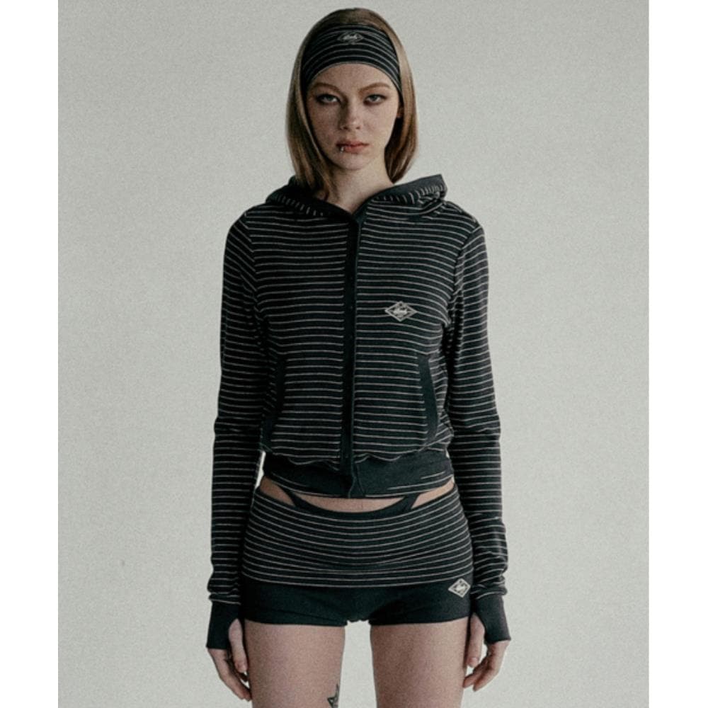 BADBLOOD Beyond Soft Button Up Hooded Cardigan Stripe Ch