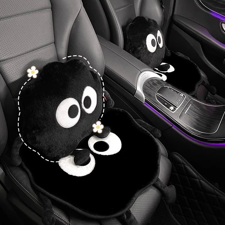 黒色のクラシックな練炭自動車のクッションがかわいいキャラクターのぬいぐるみ汚れに強い通気性のある車載シートのマット