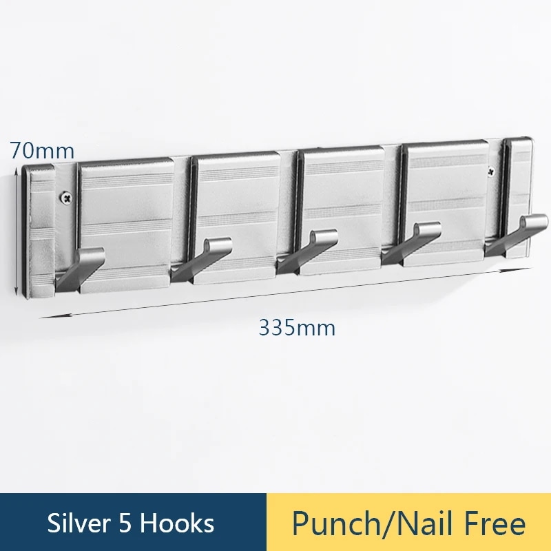 フックとハンガー用の粘着性の壁フック,コートラック,バスルームフック,1セット Silver 5 Hook