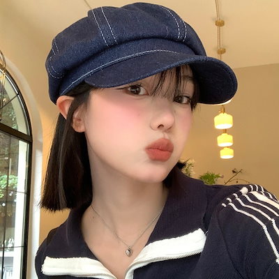 あおい帽子の女 Qoo10] 青いカウボーイベレー帽 レディース春秋モ