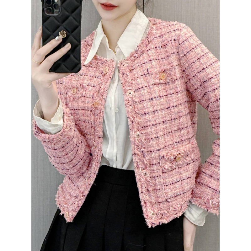 （細工が凝っている）女性向けの小さなフレグランススタイルのジャケット2025新しい春と秋の年齢を減らすファッション多目的な光のハイエンドとハイエンドの短いトップ