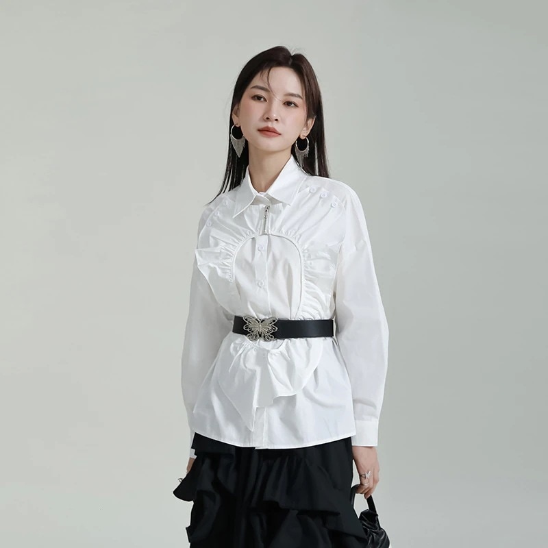 【人気商品超目玉】2024春夏 新作 おしゃれ ハート型 ワイシャツ 高級感 開き襟 切り替え イレギュラー トップス 着痩せ 今っぽシアーシャツ2369シャツ・ブラウス