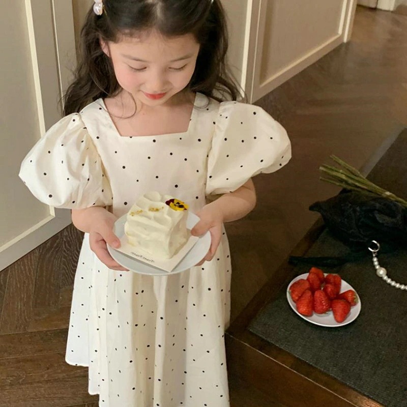 ワンピース キッズ 女の子 バブルスリーブベルトワンピース 夏服 新しい 子供服 子供 韓国