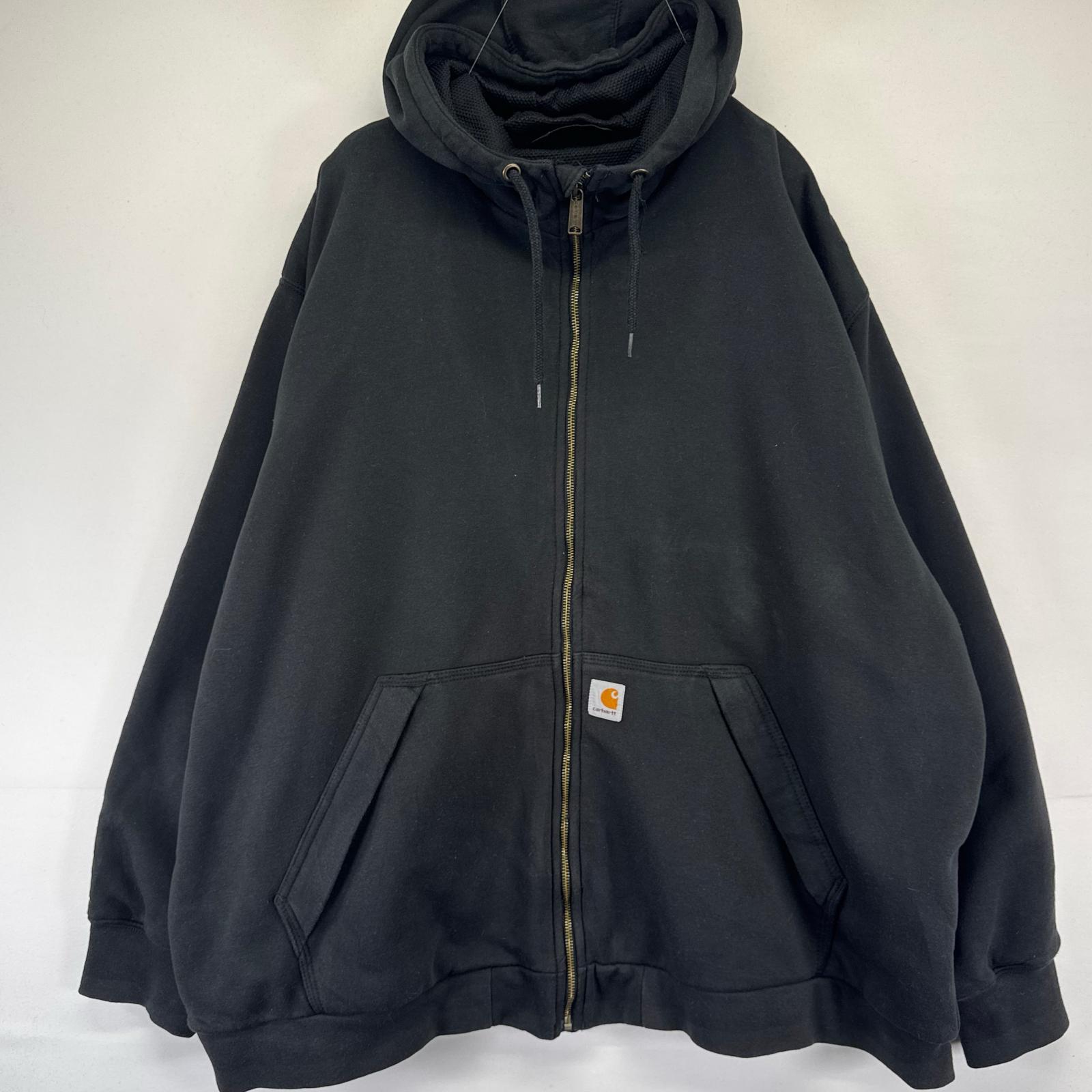 古着 パーカー フルジップ 裏メッシュ ダブルフェイス ワンポイント ロゴ スウェット 3XL ブラック系 メンズ
