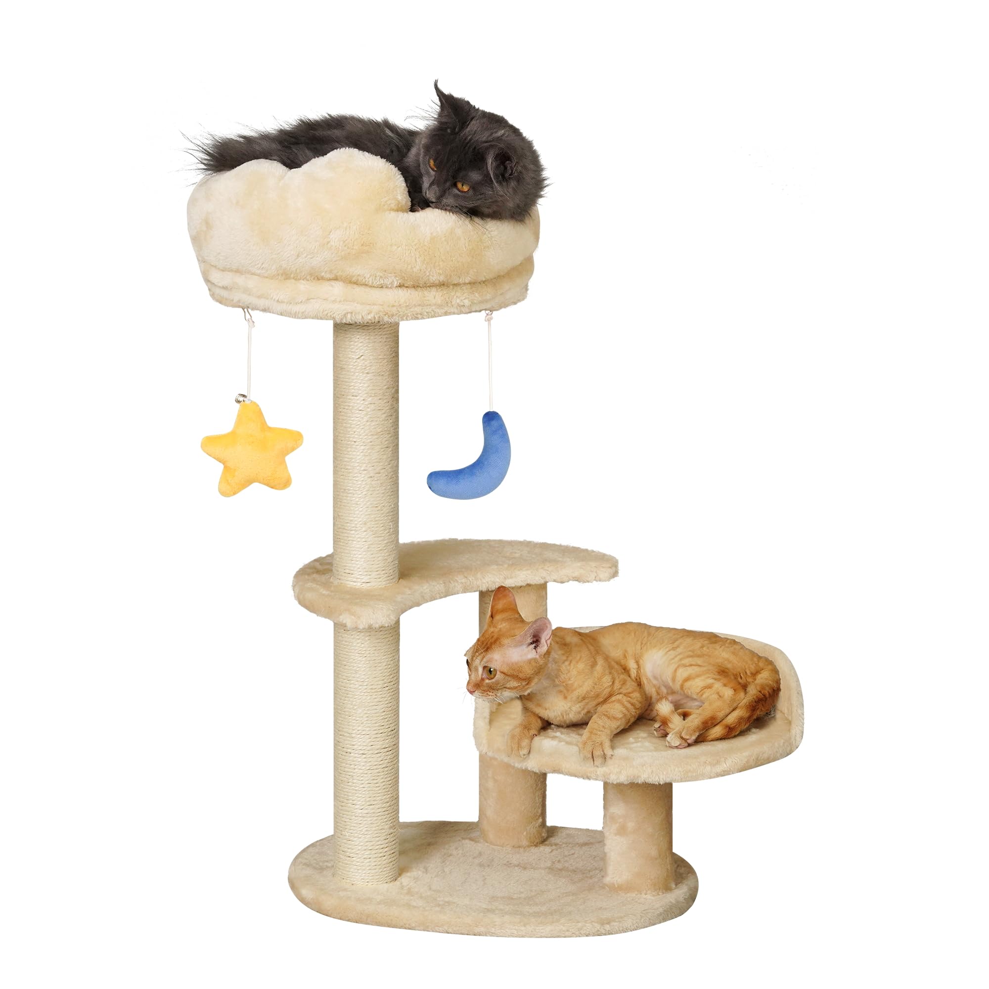 Meecal キャットタワー ミニ 猫タワー 低い 猫 爪研ぎ タワー おしゃれ 可愛 雲型 い猫 ベッド ぬいぐるみ 展望台 ねこタワー人気 仔猫 据え置き 組立簡単 省スペース 高さ72cm ベー