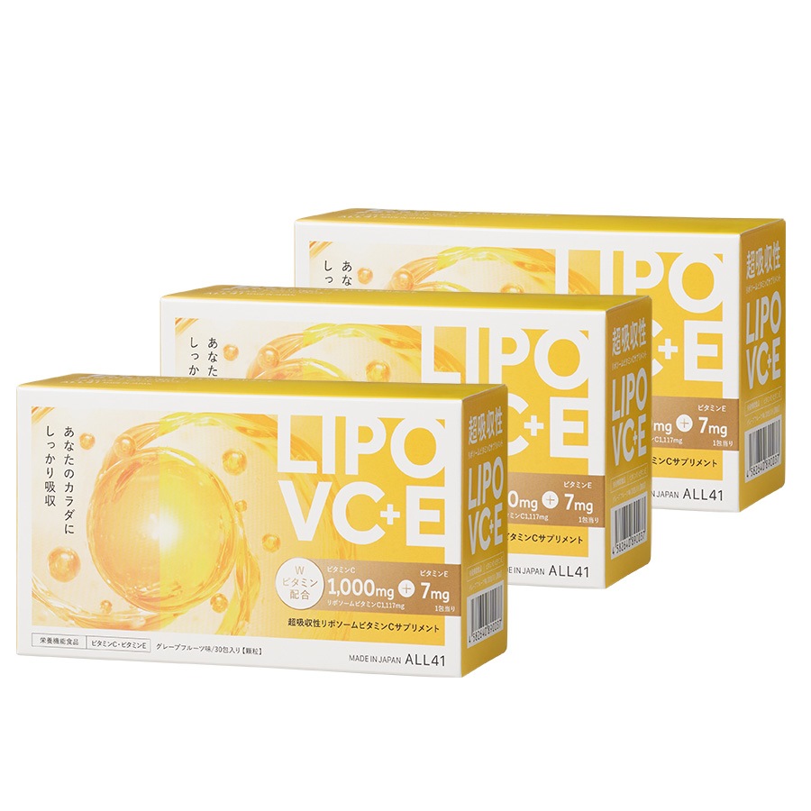 LIPO VC+E リポソーム ビタミンC＆ビタミンE サプリメント3個セット 栄養機能食品 リポソーム1,950mg 日本製 30日分 おいしいグレープフルーツ味 リポc リポスフェリック 9,490円