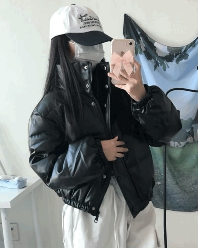 レザー クロップ ショートダウン ( 2color )