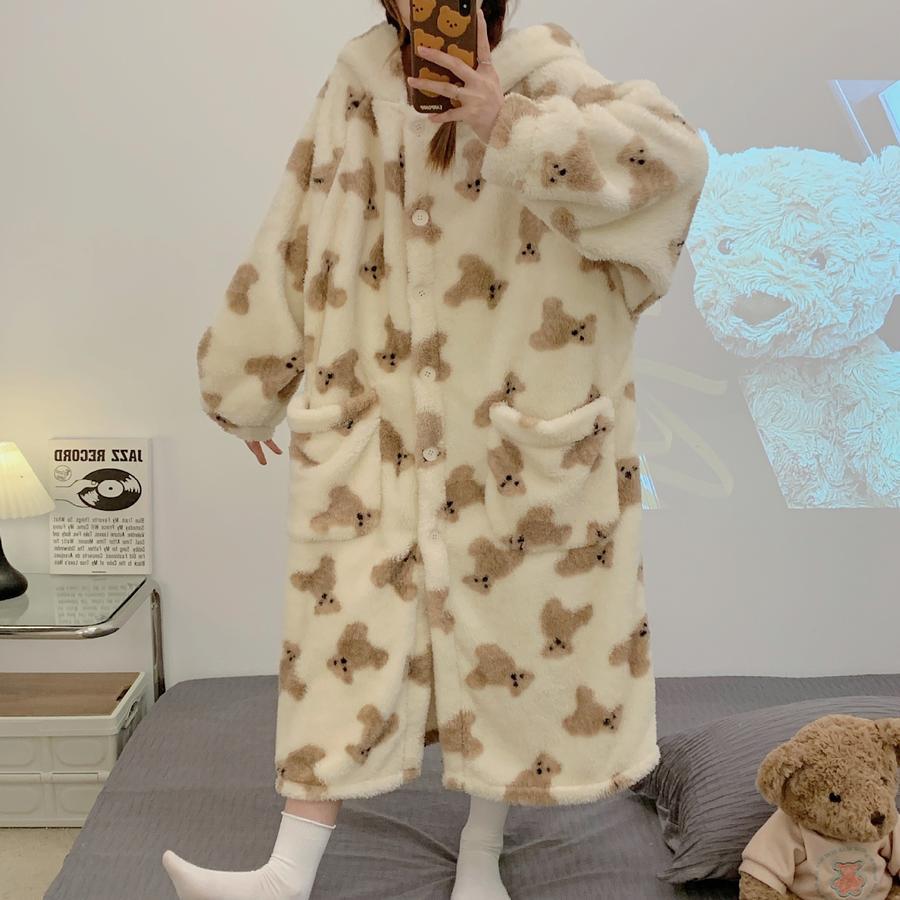 スリーパー女性のシーズン珊瑚絨ロング新作バスローブスリーパープラス厚手保温パジャマコート
