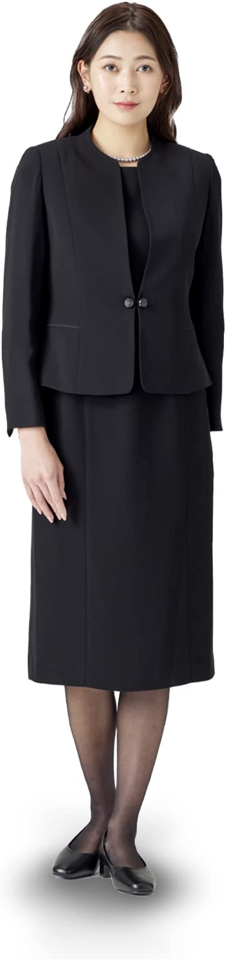 喪服 レディース 礼服 ブラックフォーマル ウォッシャブル 前開き オールシーズン ロング丈 アンサンブル( ［22］ ウォッシャブル 前開き アンサンブ, 11 号)