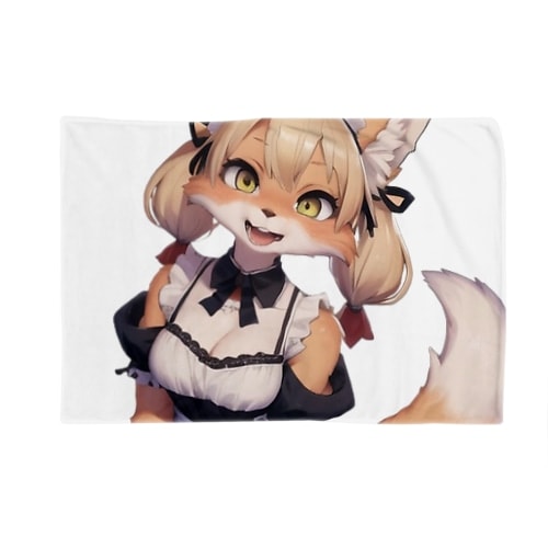 【文字入れ可能受注生産】キツネの女の子　メイド　ケモナー ブランケット