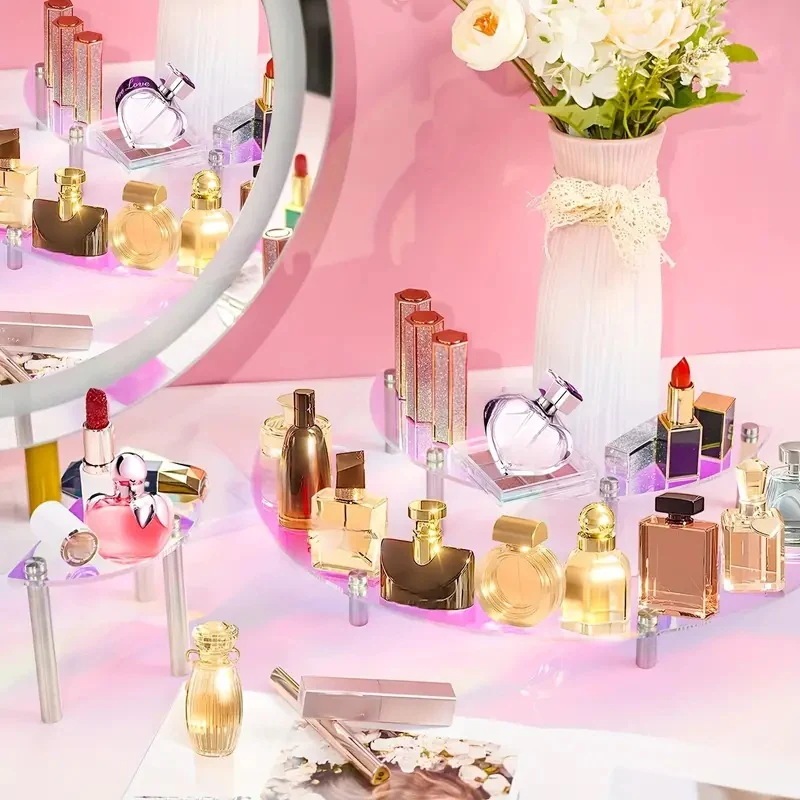 ディスプレイスタンド アクリル 3層 カラフル オーロラ 虹色 お洒落 ディスプレイ 可愛い ハーフムーン型 デザートスタンド スタンド 4-5