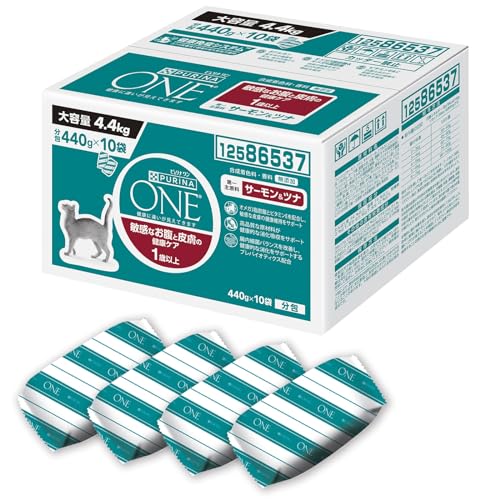 【Amazon.co.jp限定】ピュリナ ワン キャット 敏感なお腹と皮膚の健康ケア サーモン＆ツナ １歳以上 ４．４ｋｇ(４４０ｇｘ１０袋入)