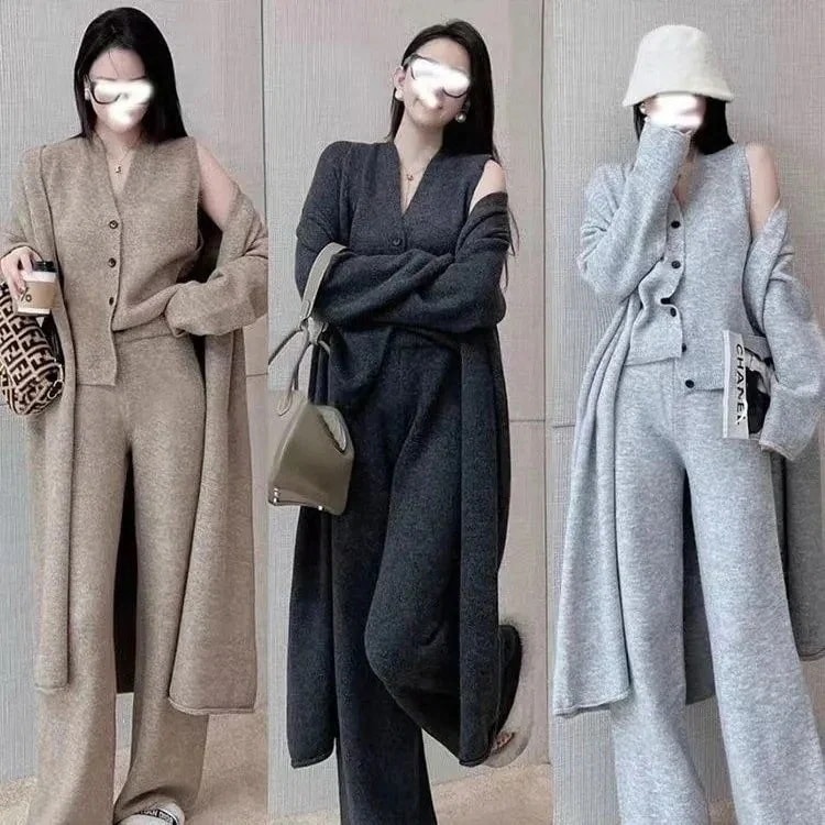 5日出荷本日 新作 3点セット セーター ワイドパンツ セットアップ りのいい生地 上下レディースセットアップ ニットカーディガン 柔らかで肌触 スカートニット セットアップ