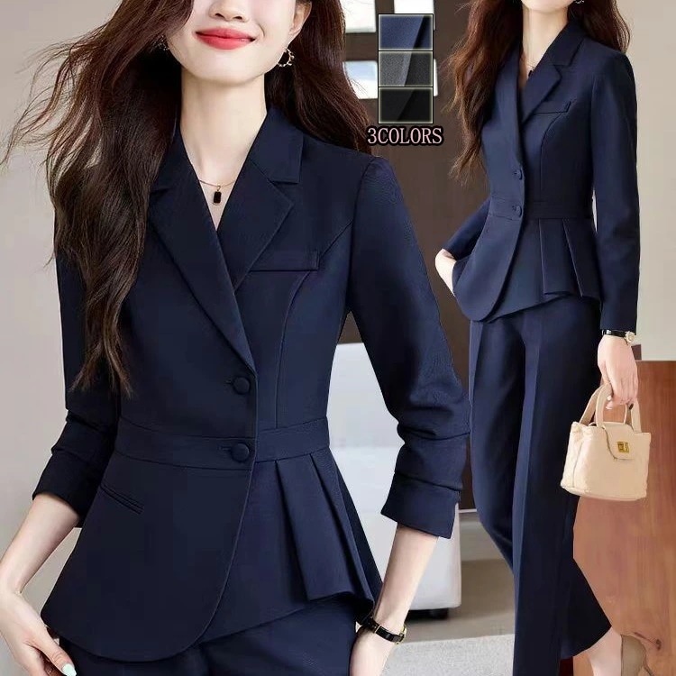 長袖ジャケット+パンツ2点セット洗えるスーツ 上品 通勤 OL レディーススーツ ビジネス ママ 司会 セレモニースーツ 入学式 卒業式 カジュアル 面接 オフィス 制服 春秋着 着痩せ Size：S 6,054円