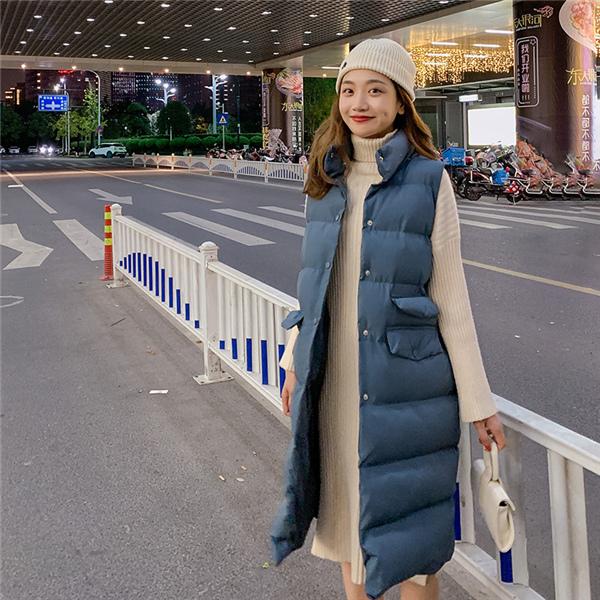 中綿ベストレディースベスト厚ジレベスト中綿ロング丈インナーダウン風無地秋冬立ち襟撥水アウターノースリーブカジュアル