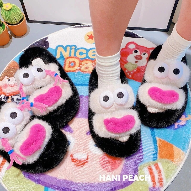 Hd9364厚い唇醜い厚い毛皮のスリッパ漫画かわいい平行棒快適なソフトホームプラッシュコットンスリッパ