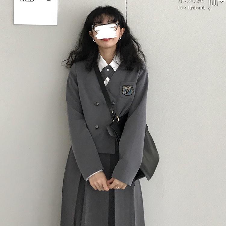 冬アウター 涼しく楽ちんセットアップ制服日系vネック学院風スーツコート女性韓国版カジュアルスーツ上着2024春秋新作韓国ファッション 通勤