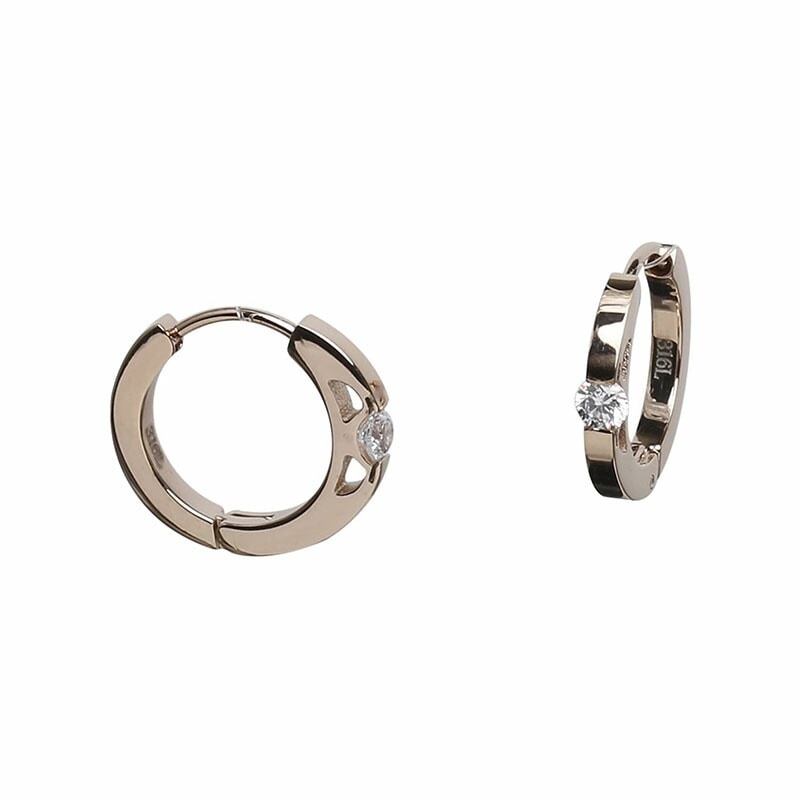 [Negozietto] ネゴツィエット ピアス W1S15-HH03PG 低金属アレルギー ステンレス 316L フープ 中折れ 3mm CZ付 2mm×15mm ピンクゴールド