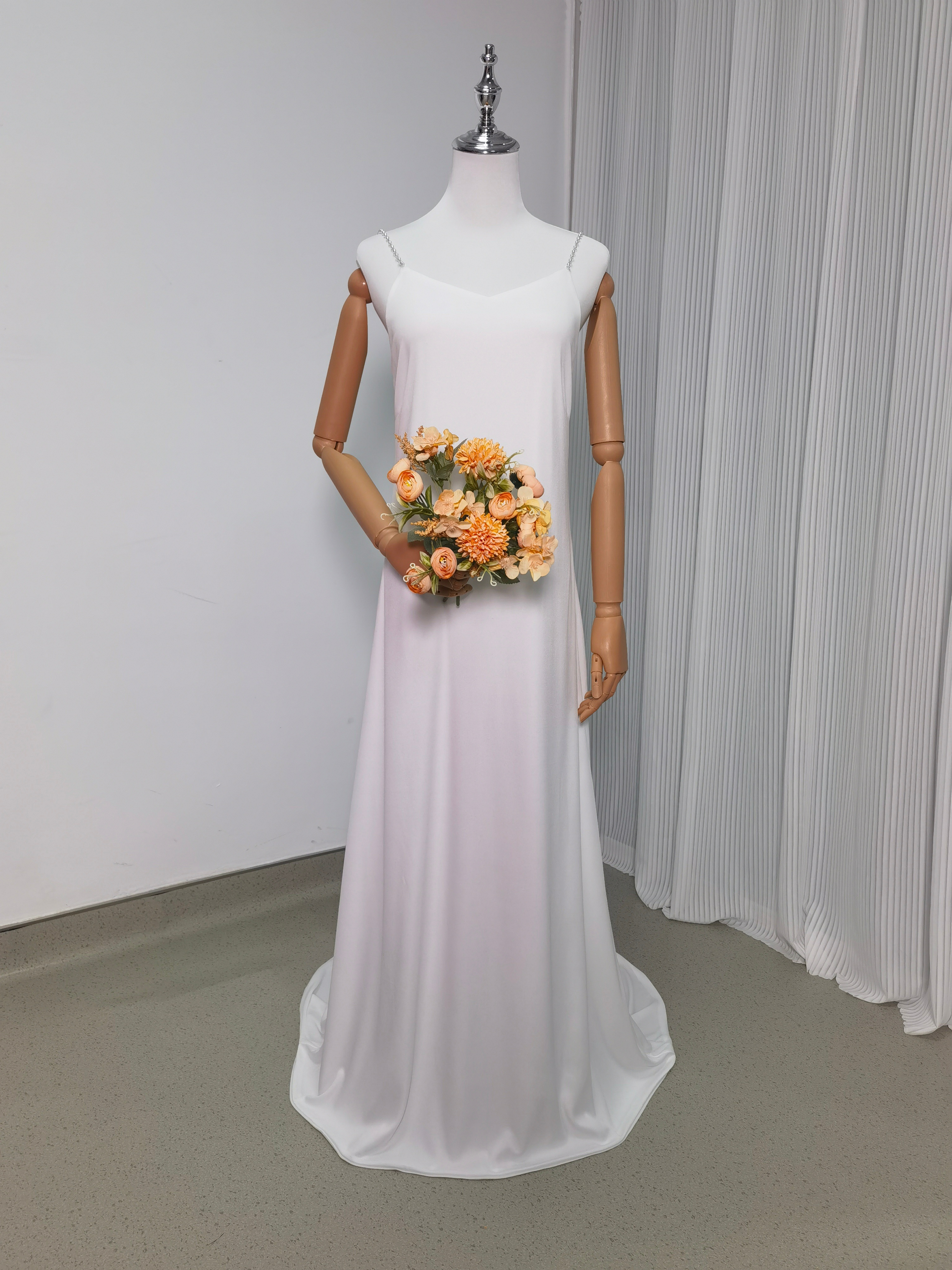 パーティードレス オフホワイト キャミソール ビーズ 前撮り 二次会 色直し