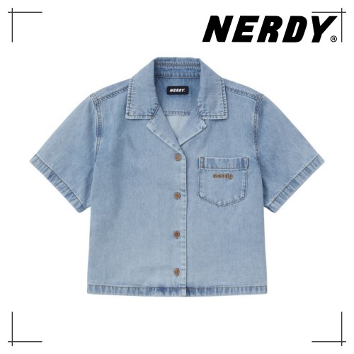 NERDY 公式正規品 デニム 半袖シャツ (Ivory/Light Blue) 韓国ファッション