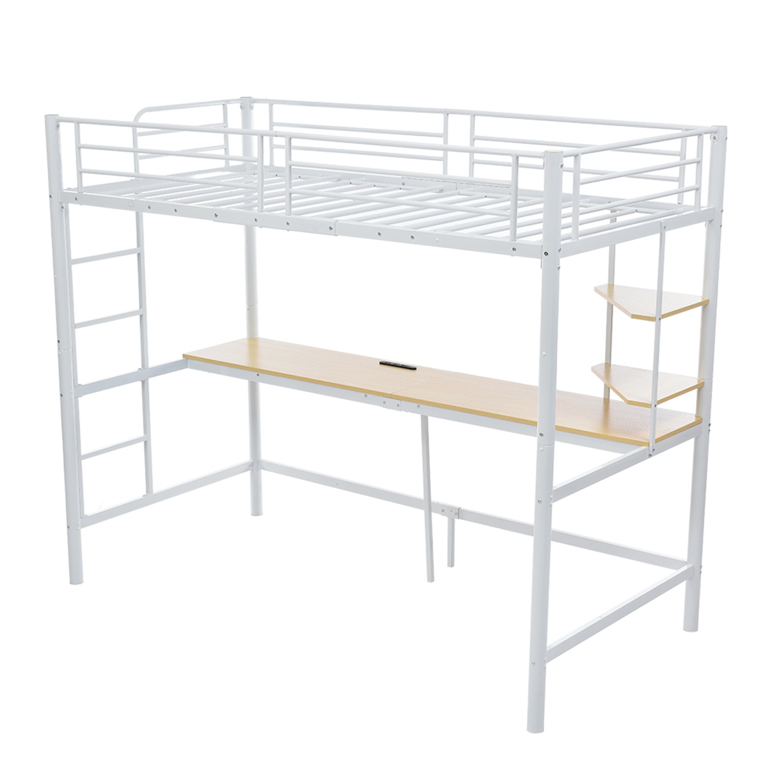 【日本国内出荷-3日で配達】システムベット 宮棚 ロフトベッド シングル コンセント付き デスク付き 収納付き ラック棚付き 北欧風 二段ベッド 大人用 スチール 耐震 ベッドフレーム DJYC332