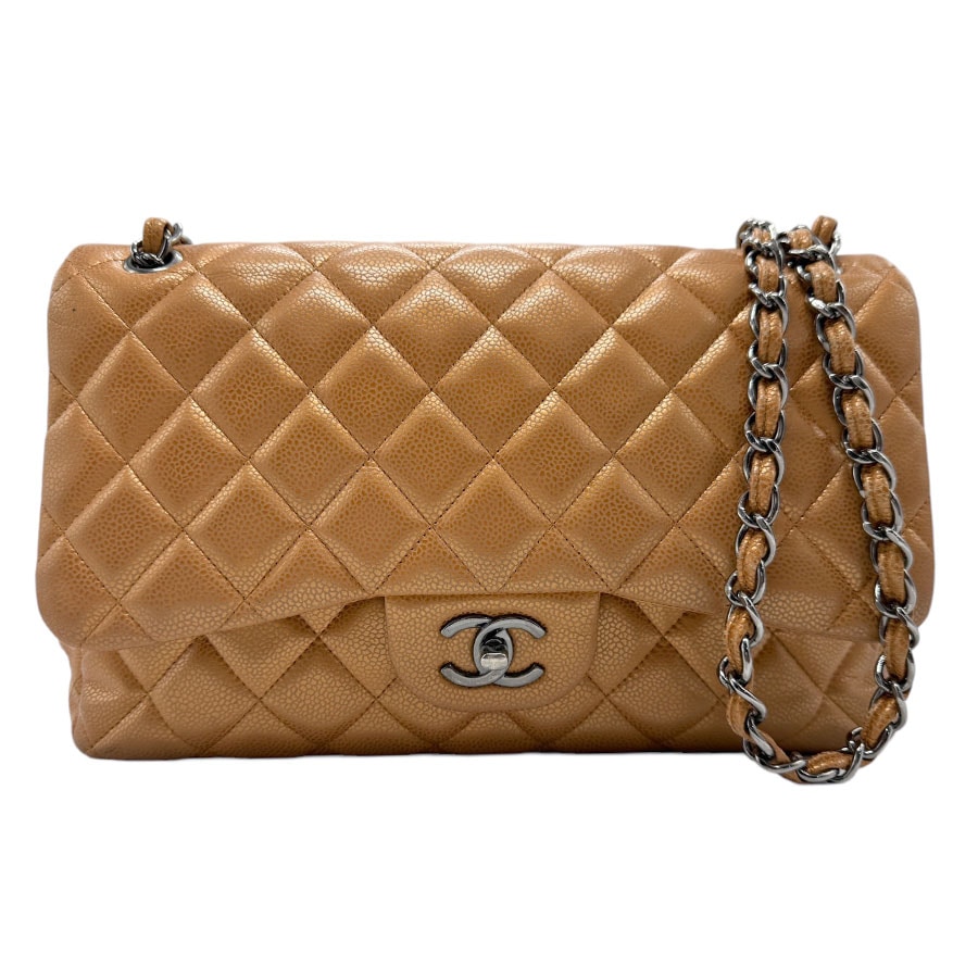 シャネル CHANEL ショルダーバッグ マトラッセ ダブルフラップ キャビアスキンレザー ライトブロンズ レディース z2597