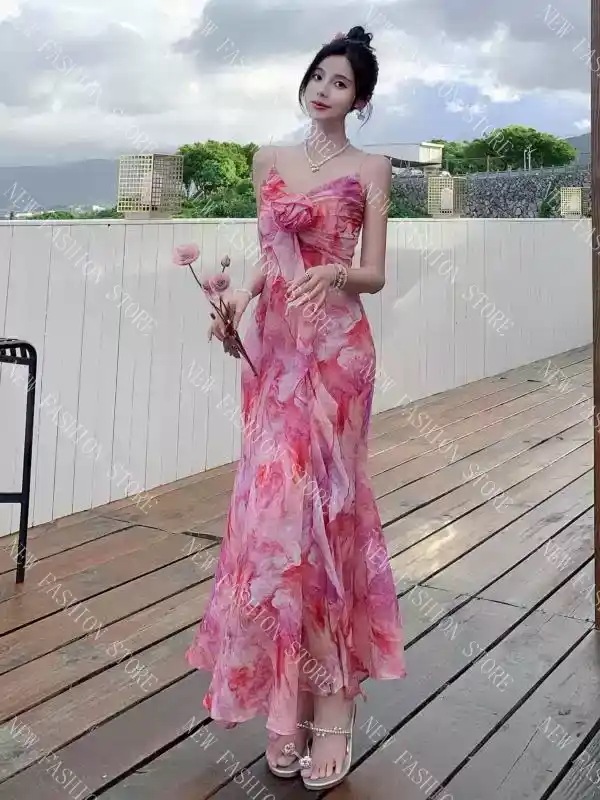 スパゲッティストラップスカートピンクのグラデーション a ワードワンピース-23