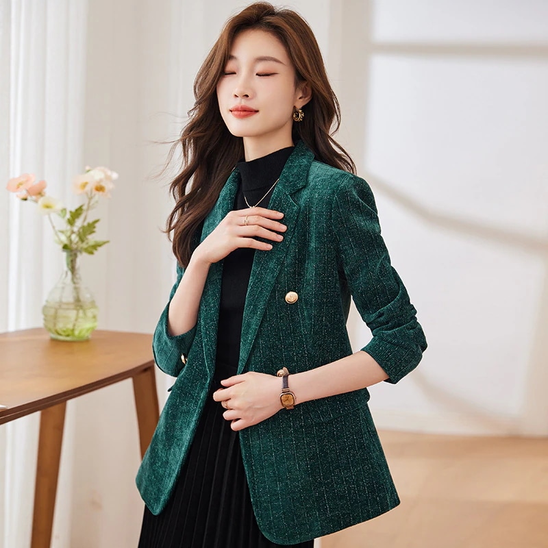 スーツ ハイエンドの小さなスーツジャケット ゴールドベルベットカジュアル気質スーツトップ アウター