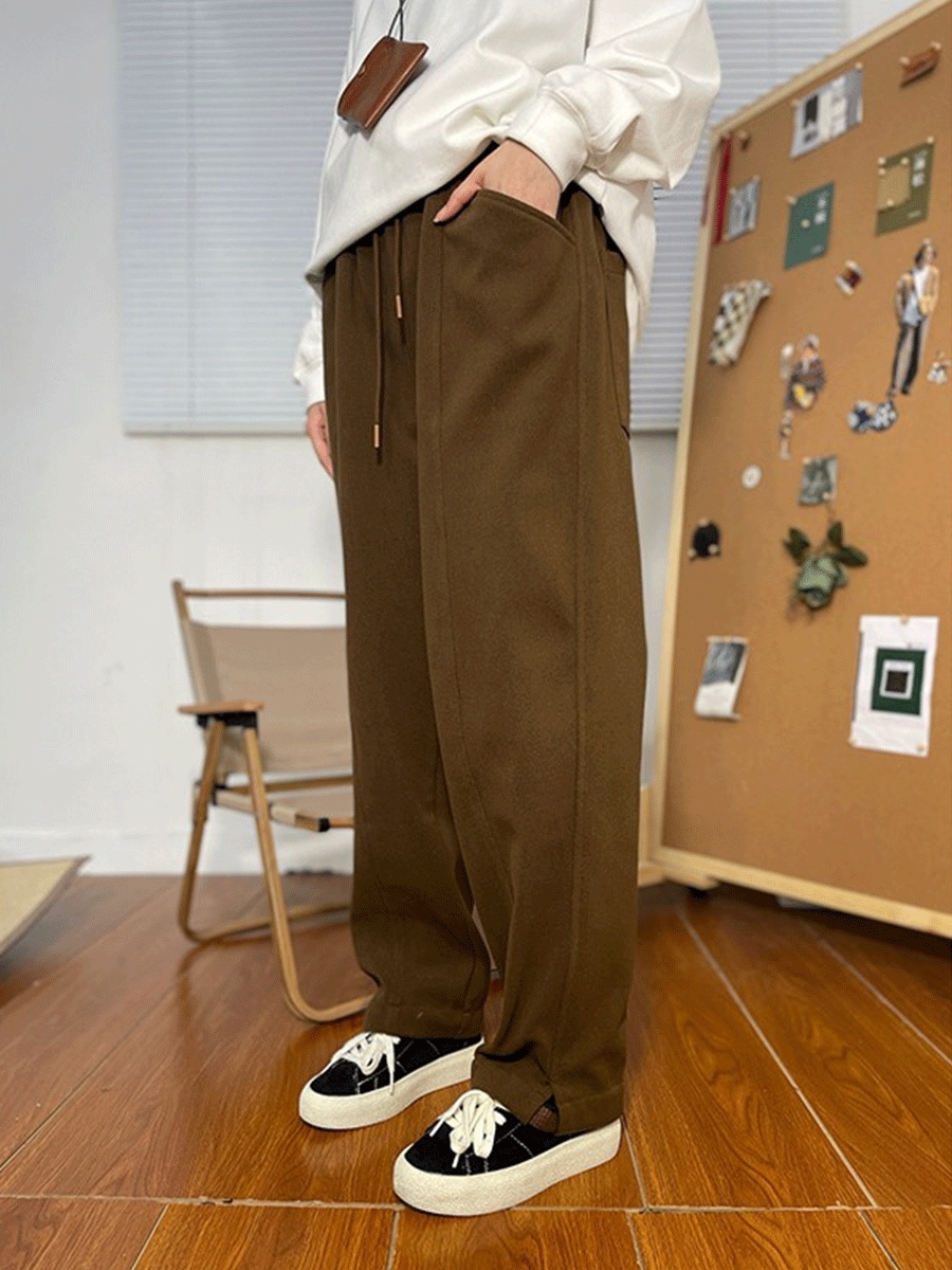 パッチワーク感覚のアメリカンレトロなガーディアンパンツ メンズ春秋スプリットドレープ感覚のワイドパンツ