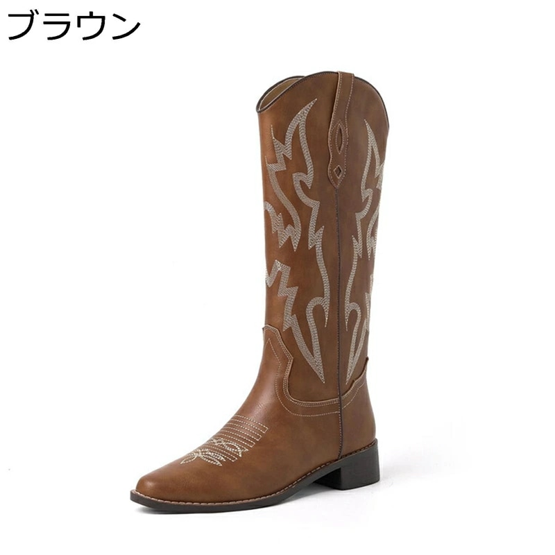 ウェスタンブーツ 刺繍 切り替え ロング レディース ポインテッドトゥ 粗いかかと ミドルヒール 冬 秋 ファッション レトロ ユニーク 欧米風 かわいい 滑らない 軽量 柔らかい 職場 普段 6,894円