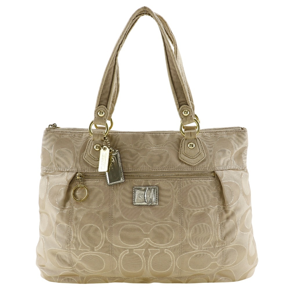 シグネチャー ポピー 17890 トートバッグ サテン ベージュ レディース 中古品