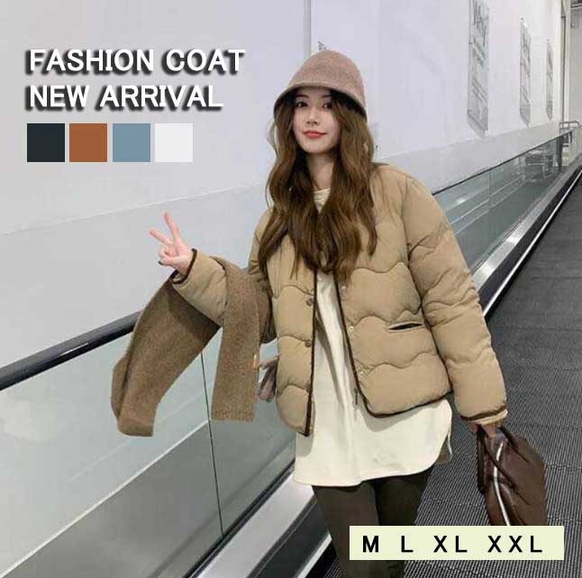 上品 おしゃれ レディースコート 防寒対策 秋冬 新着 着痩せ 中綿コート 送料無料 ５色 カーキ ホワイト オレンジ ブラック ブルー シングルブレスト ショート丈 折り襟 アウター 通勤 通学 お