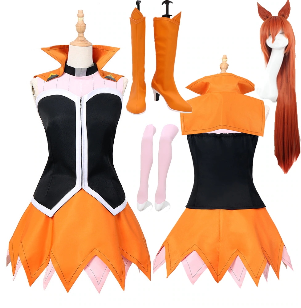 魔入りました！入間くん アザゼルアメリ コスプレ衣装 オレンジ スカート ウィッグ 靴 追加可能 変装 クリスマス アニメ イベント パーティ コスチューム変装 衣装 …