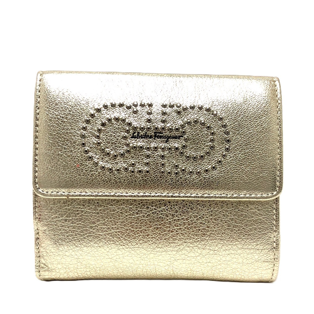 2つ折り財布 ガンチーニ Wホック 財布 ミニウォレット レザー ゴールド