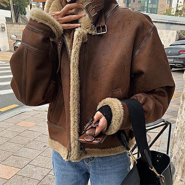 【希少】バーバリー　ムートンジャケット レザー ノバチェック ボア ベルト 茶色 フランス製 80s FREDERIQUE D'ARLEYS Mouton Jacket 茶緑 48