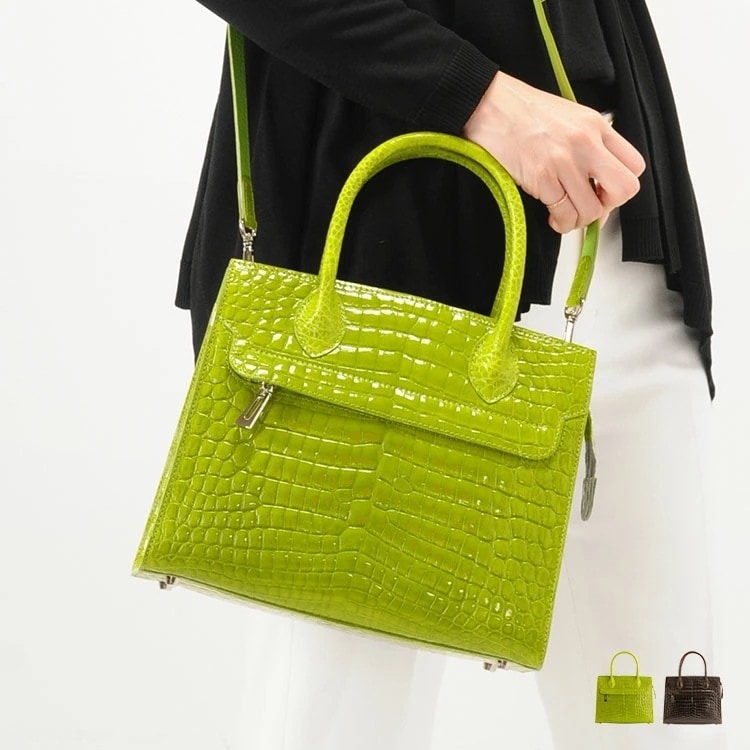 クロコダイルハンドバッグレディースシャイニング加工センター取り2WAY仕様ヘンローン