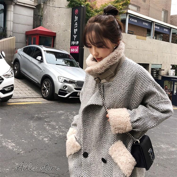 フェイクファー コート レディース フェイクミンク毛 チェック柄 らしゃ アウター マント 長袖洋服の襟 おしゃれ 防寒 着痩せ 冬服 秋冬物 厚手 暖かい