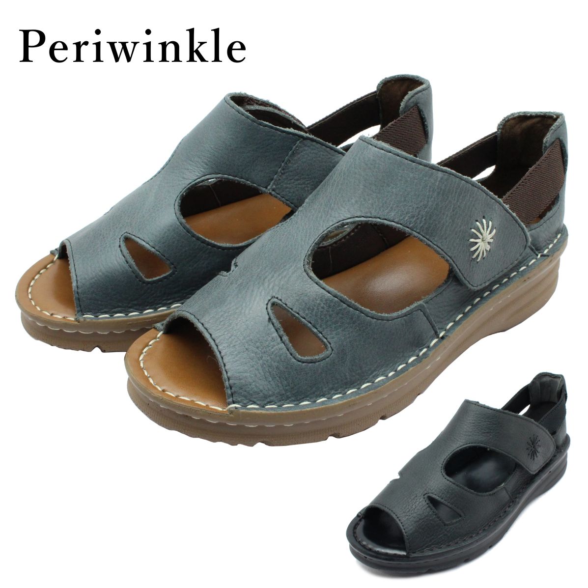 Periwinkle ペリウィンクル レディース サンダル スリッポン 3866 甲ベルト 本革 フラットシューズ カジュアル ストラップ 婦人靴