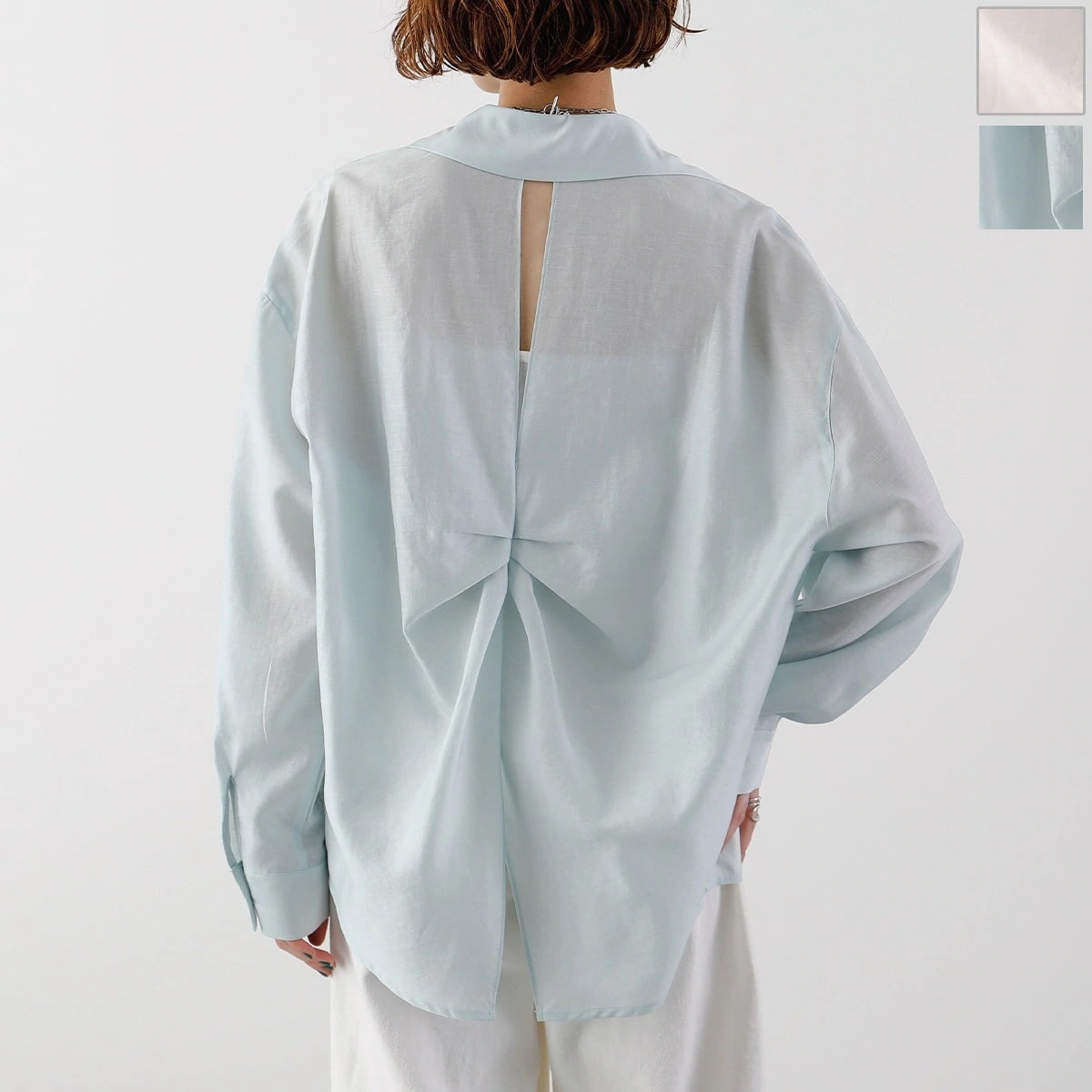 HERENCIA ヘレンチア 長袖シャツ Back-opening tuck shirt H425140 レディース レギュラーカラー バックオープン シアー シースルー カラー2色 【mega】