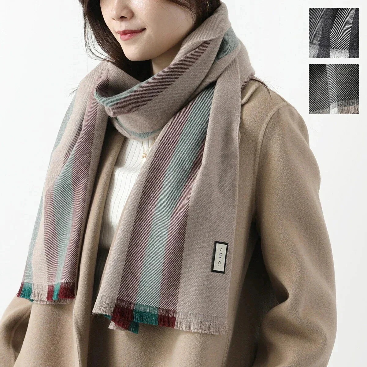 GUCCI グッチ マフラー 387574 4G200 レディース ウール ストール フリンジ ストライプ カラー3色