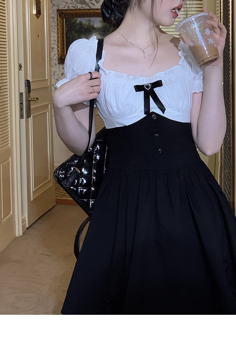 ビッグサイズ ドレス 夏 かわいい 甘い 大きなサイズ 婦人服 個性的 ワンピース ミニ ミニ丈 ショート ショート丈 袖あり 半袖 パフスリーブ スクエアネック 襟なし かわいい 大人可愛い 上品
