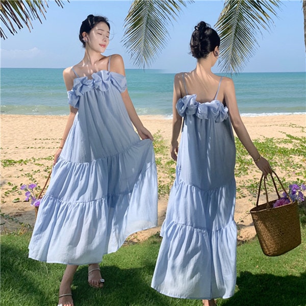 シフォンワンピース サスペンダードレス レディース シフォン 白 リゾートワンピース シフォン 透け Aライン ハワイ 沖縄 旅行用 大人 20代 30代 可愛い お洒落 ふんわり フェミニン 薄手